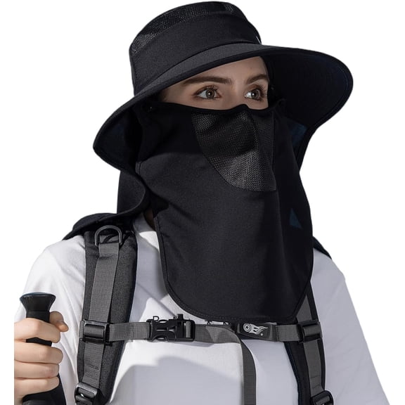 YooGuoGuo Women Wide Brim Sun Hat Ponytail UV Protection Visor Fishing Hats Face Mask Detachable Neck Flap Garden Hiking