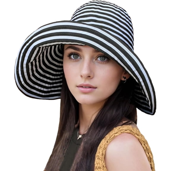 YooGuoGuo Women Wide Brim Sun Hat Striped Beach Hat UPF 50  UV Sun Protection Foldable Elegant Holiday Bucket hat