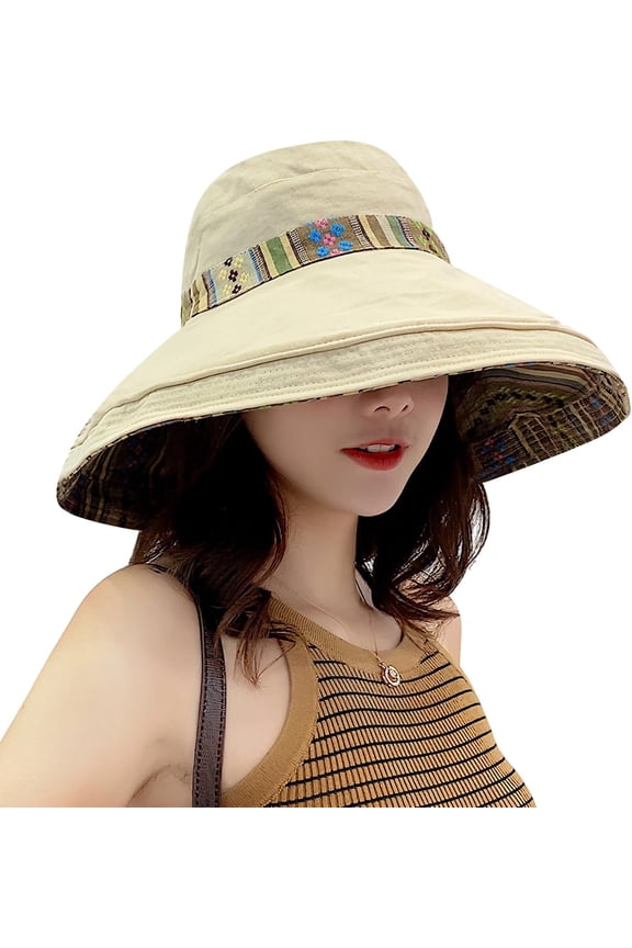 Women Wide Brim Sun Hats Metal Wired Edge Summer UV Protection Beach Fishing Hat for Hiking Garden Travel Chin Strap