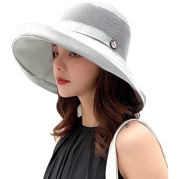 YooGuoGuo Women Wide Brim Sun Hats Metal Wired Edge Summer UV Protection Beach Fishing Hat for Hiking Garden Travel Chin Strap