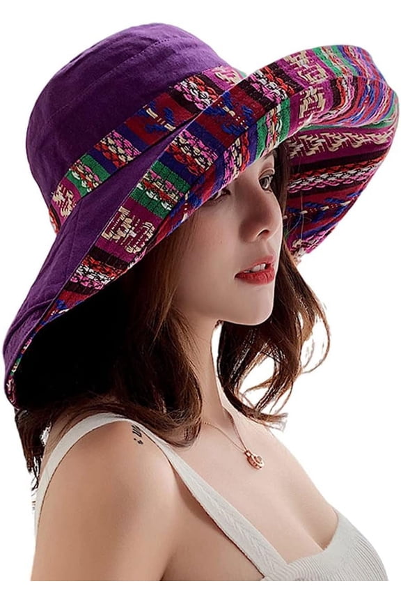 Women Wide Brim Sun Hats Metal Wired Edge Summer UV Protection Beach Fishing Hat for Hiking Garden Travel Chin Strap