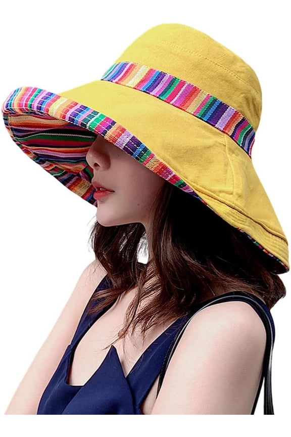 Women Wide Brim Sun Hats Metal Wired Edge Summer UV Protection Beach Fishing Hat for Hiking Garden Travel Chin Strap