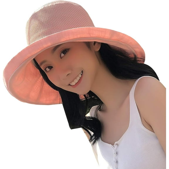 YooGuoGuo Women Wide Brim Sun Hats with Strap Foldable UPF 50  Sun Protective Cotton Bucket Hat Anti UV Beach Holiday Hat