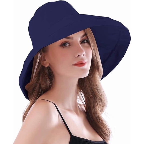 YooGuoGuo Women Wide Brim Sun Hats with Strap Foldable UPF 50  Sun Protective Cotton Bucket Hat Anti UV Beach Holiday Hat