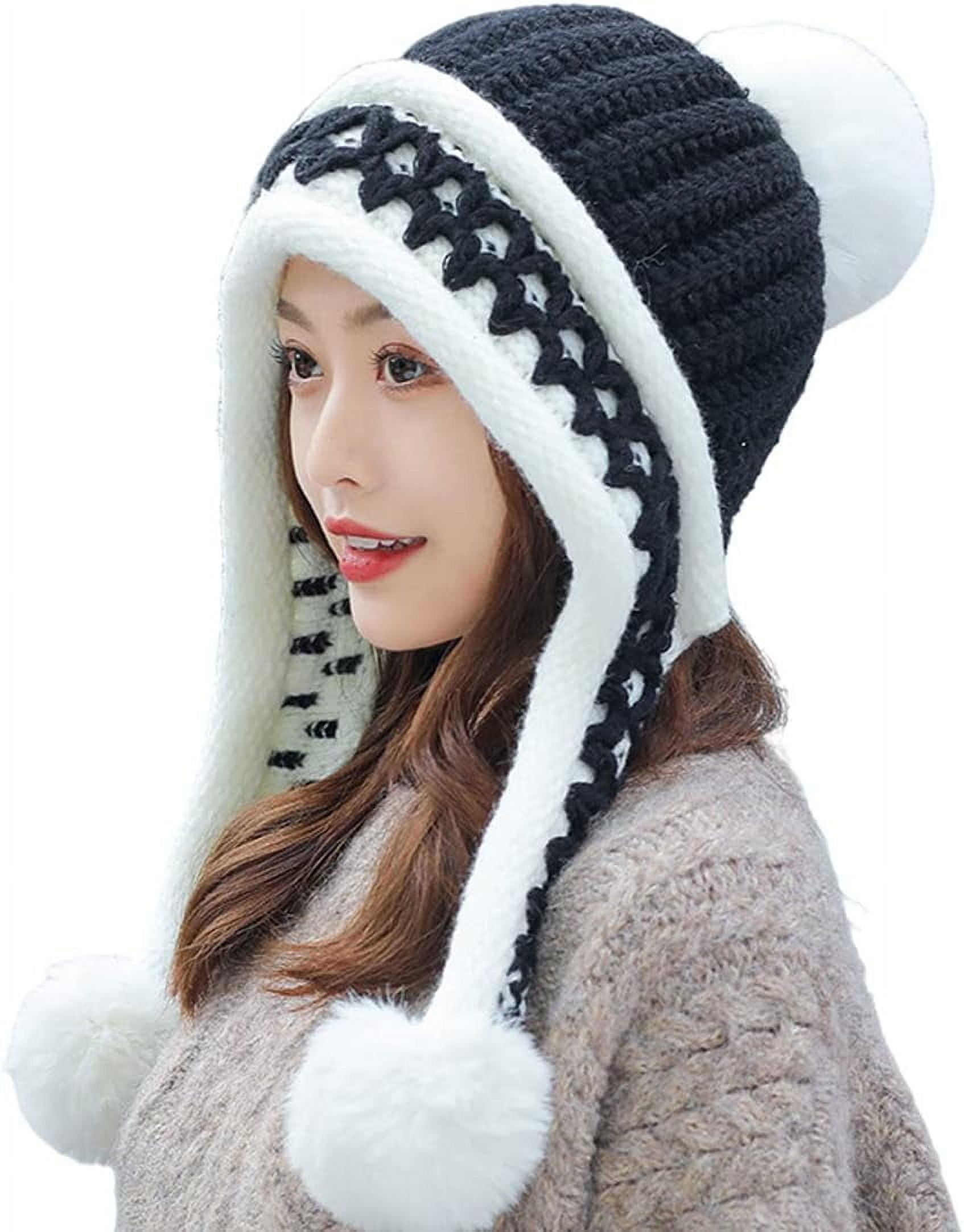 YooGuoGuo Women Winter Beanie Hat Earflap Peruvian Warm Slouchy Fleece Lined 3 Pom Poms Knit Sherpa Fluffy Soft Ski Hats