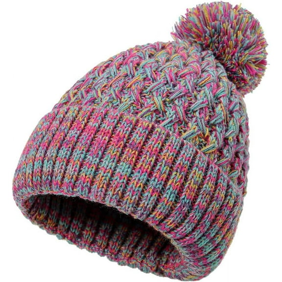 YooGuoGuo Women Winter Knitted Beanie Hat Pompom Colorful Knit Cap Warm Skull Cap