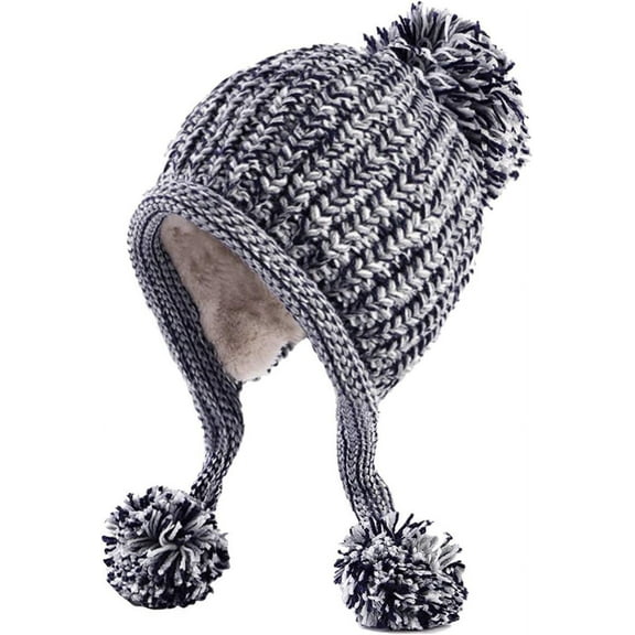 YooGuoGuo Women Winter Peruvian Cover Ears Beanie Hat Ear Flaps Sherpa Ski Snow Hats Knit Fleece Lined 3 Pom Pom