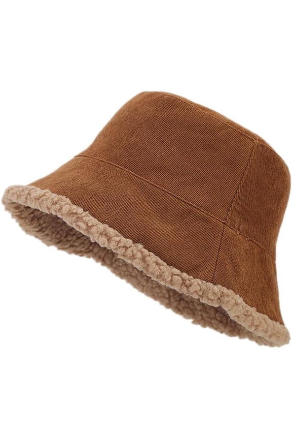Women Winter Sherpa Lined Corduroy Bucket Hat Fishing Hiking Outdoor Fisherman Snow Cap