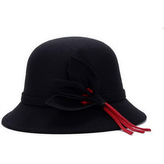 YooGuoGuo Women Wool Felt Church Cloche Cap Bucket Hat Bowler Hats with Leaves Band