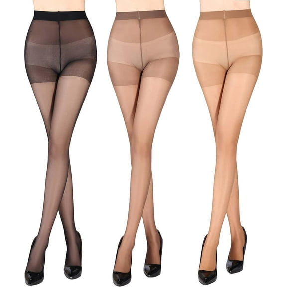 YooGuoGuo Women's 3 Pairs 20D Thigh High Stockings Sheer Tights High Waist Pantyhose