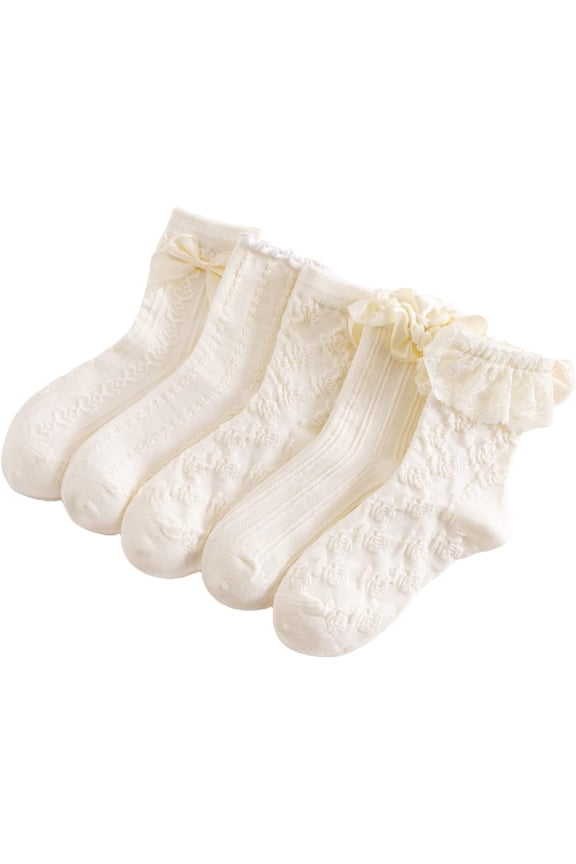 Women's 5 Pairs Bow Lace Ruffled Ankle Socks