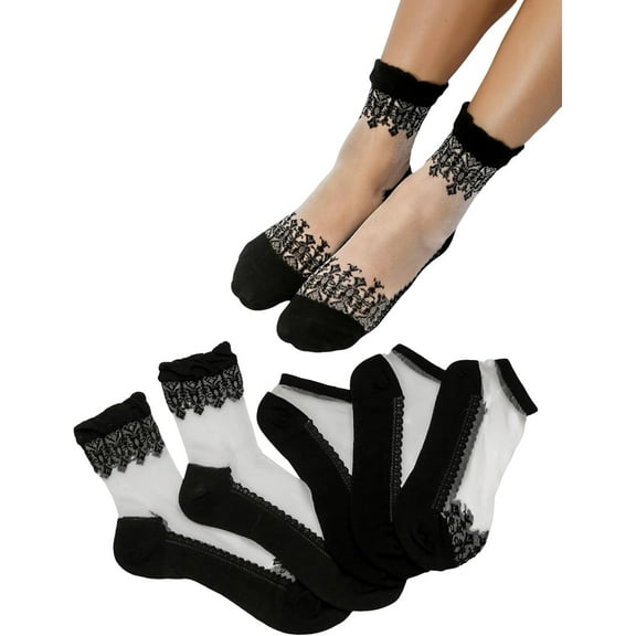 YooGuoGuo Women's 5 Pairs Lace Mesh Sheer Ankle Socks Summer Breathable Thin Crew Socks