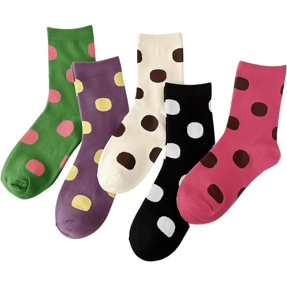YooGuoGuo Women's 5 Pairs Polka Dots Cute Socks Casual Crew Ankle Socks