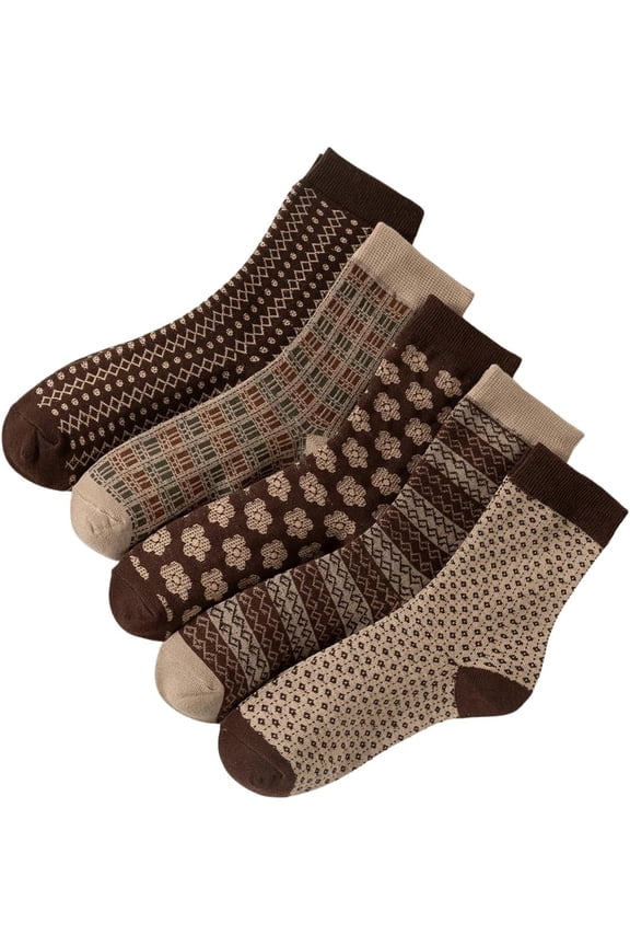 Women's 5 Pairs Retro Plaid Floral Crew Socks Casual Soft Socks