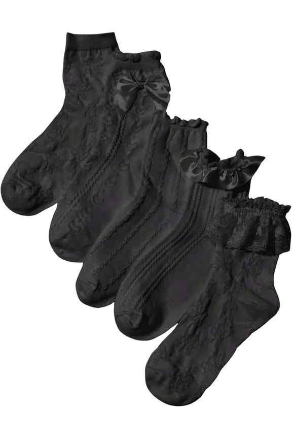 Women's 5 Pairs Ruffle Trim Frilly Crew Socks Casual Socks
