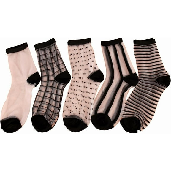 YooGuoGuo Women's 5 Pairs Sheer Socks Mesh Crew Socks Transparent See Through Tulle Socks