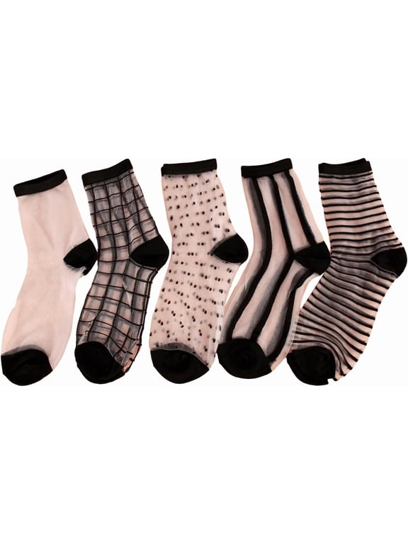 Women's 5 Pairs Sheer Socks Mesh Crew Socks Transparent See Through Tulle Socks