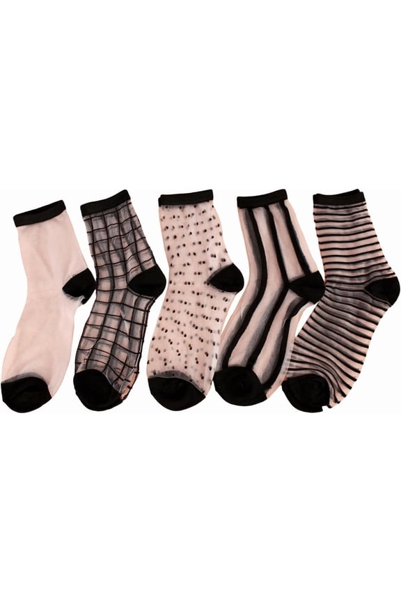 Women's 5 Pairs Sheer Socks Mesh Crew Socks Transparent See Through Tulle Socks