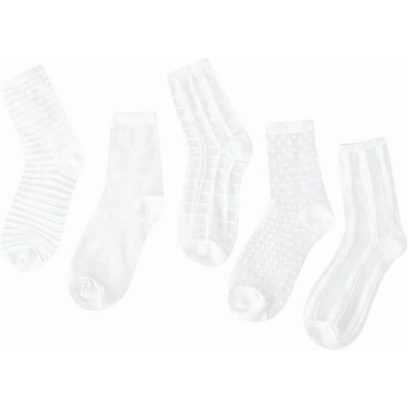 YooGuoGuo Women's 5 Pairs Sheer Socks Mesh Crew Socks Transparent See Through Tulle Socks