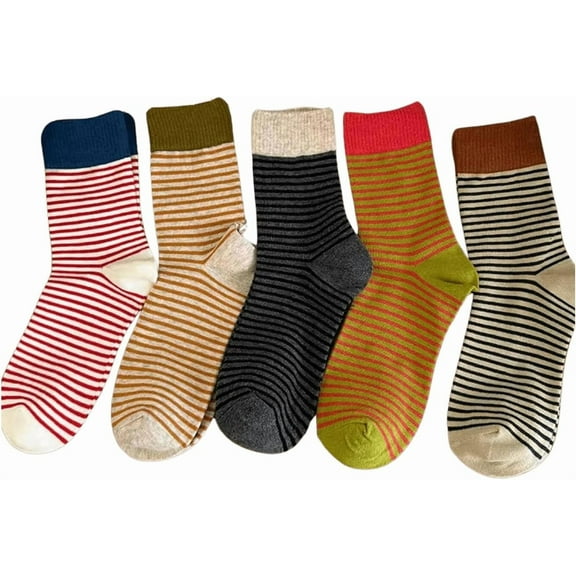 YooGuoGuo Women's 5 Pairs Striped Soft Crew Socks Casual Mid Calf Socks