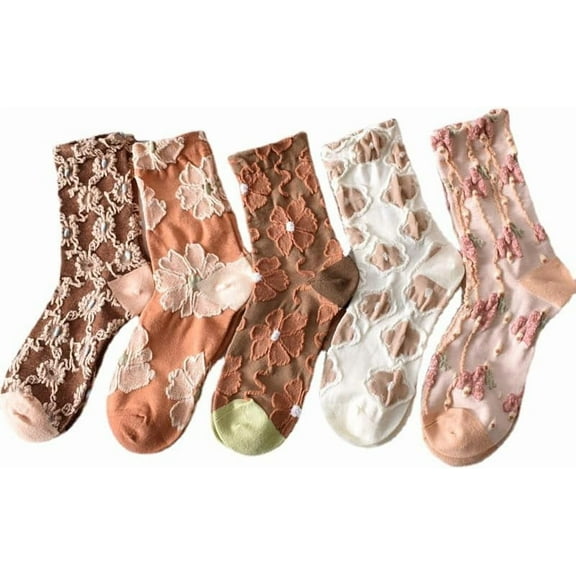 YooGuoGuo Women's 5Pairs Aesthetic Vintage Ruffle Socks Embroidered Frilly Floral Socks Coquettish Kawaii Ankle Cotton Socks