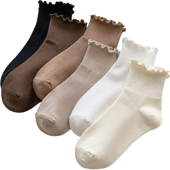 YooGuoGuo Women's 6 Pairs Frill Trim Ankle Socks Casual Solid Socks