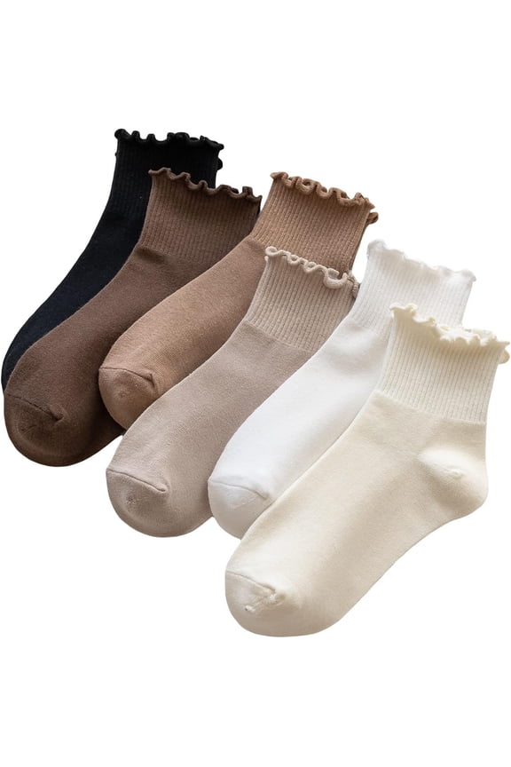 Women's 6 Pairs Frill Trim Ankle Socks Casual Solid Socks