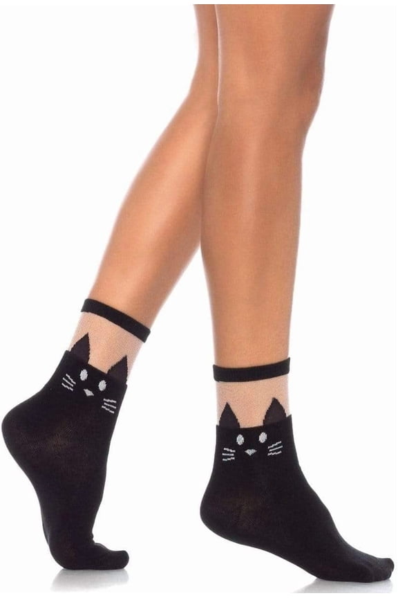 Women's Black Kitty Cat Anklet Socks