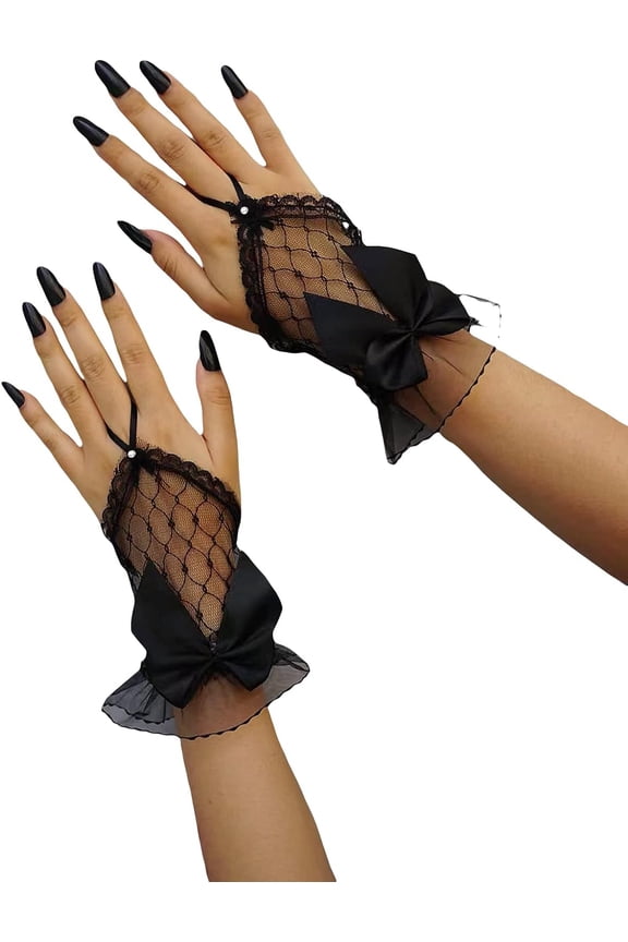 Women's Bow Mesh Sheer Lace Fingerless Gloves