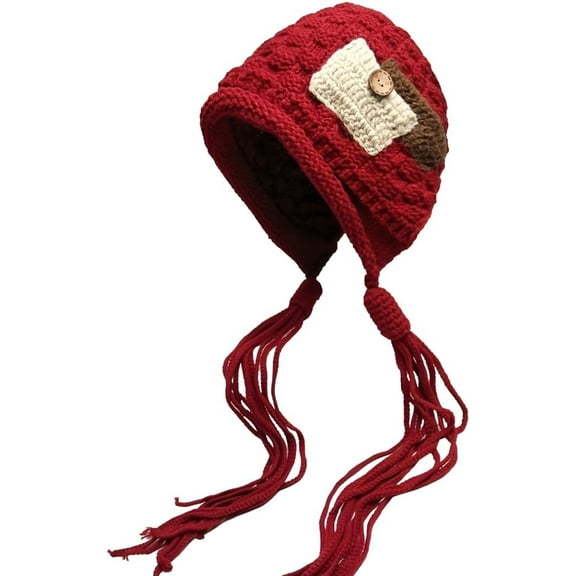 YooGuoGuo Women's Colorful Handmade Crochet Beanie Tassel Ear Flaps Knit Hat Slouchy Beanies Winter Soft Warm Ski Cap