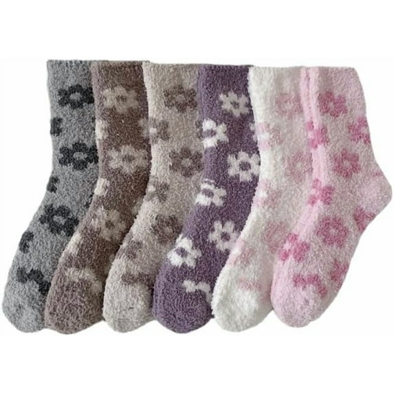 YooGuoGuo Women's Cottagecore Fuzzy Socks 6Pairs Preppy Cozy Slippers Socks Cute Soft Warm Home Socks Kawaii Sleeping Socking