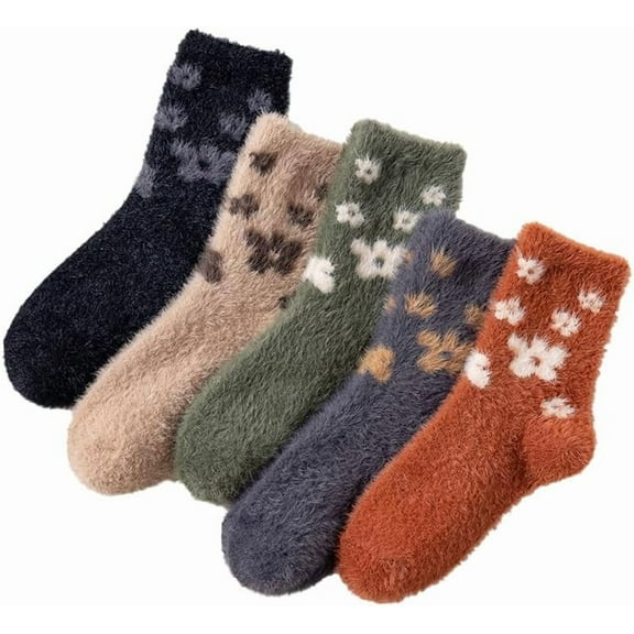 YooGuoGuo Women's Fairycore 5 Pairs Fuzzy Socks Y2k Aesthetics Floral Cozy Home Socks Cottagecore Japanese Slipper Socks