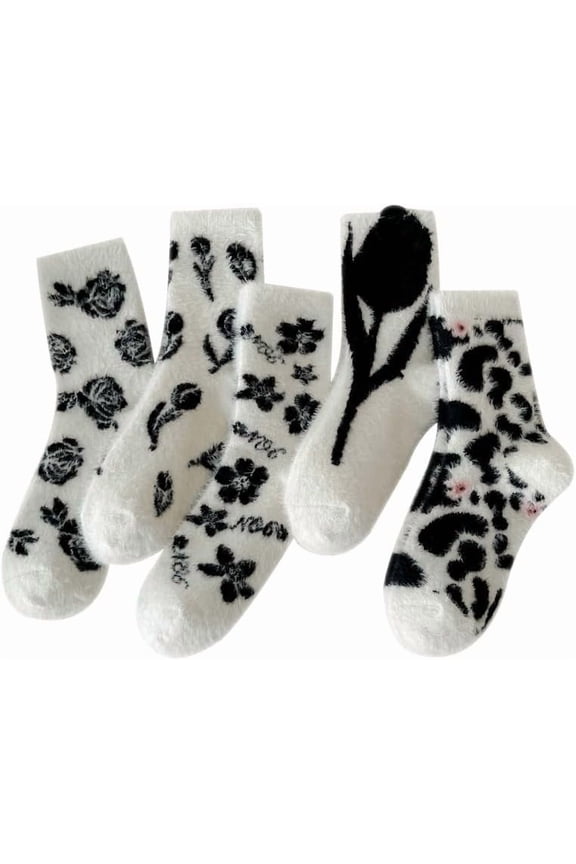 Women's Fairycore Floral 5-pairs Fuzzy Socks Y2k Coquette Japanese Slipper Socks Aesthetics Indie Plush Socks