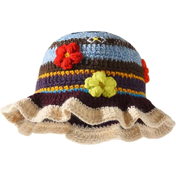 YooGuoGuo Women's Floral Appliques Crochet Bucket Hats Cute Knitted Fishing Hat Outdoor Cap