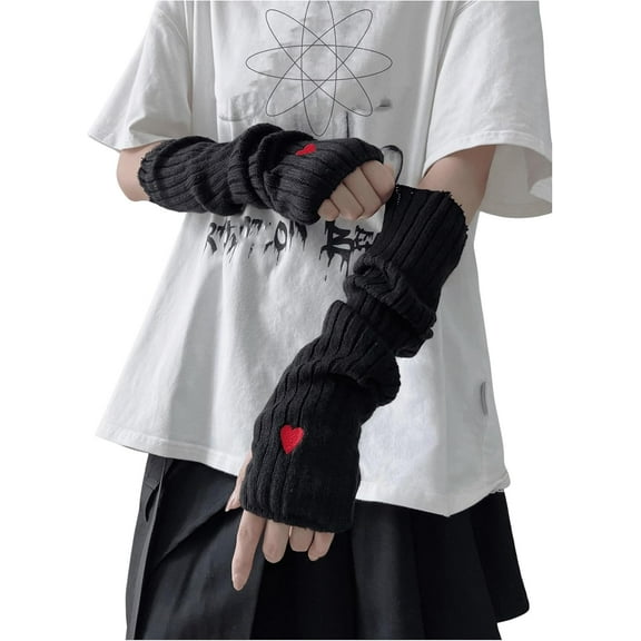 YooGuoGuo Women's Heart Knit Arm Warmers Y2k Arm Sleeves Fingerless Gloves