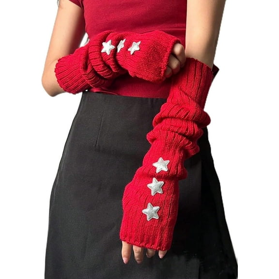 YooGuoGuo Women's Heart Knit Arm Warmers Y2k Arm Sleeves Fingerless Gloves
