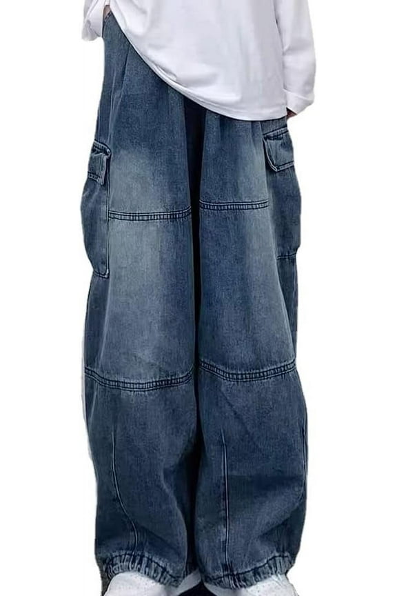 Women's High Waist Cargo Jeans Y2K Grunge Wide Leg Denim Pants Emo Goth Alternative Clothing Fairycore Streetwear