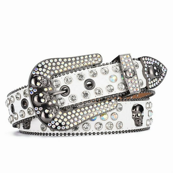 YooGuoGuo Women's Jeans Rhinestone Belt Y2K Belt Western Denim Shiny Rivet Design PU Artificial Diamond Belt Punk Rock Men's Skull Belt
