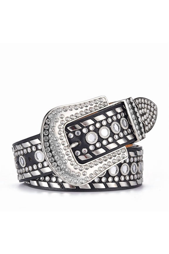 Women's Jeans Rhinestone Large Waistband Western Jeans Shiny Rivet Design PU Leather Artificial Rhinestone Waistband Hip Hop Pun