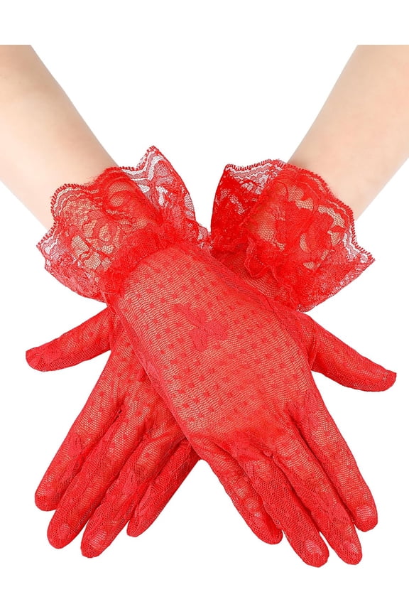 Women's Lace Gloves Bow Floral Bridal Wedding Gloves for Tea Party Summer Prom Costume Accessories