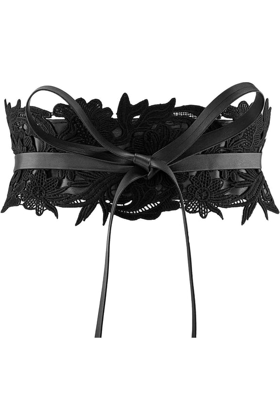 Women's Lace Waist Belt Obi Bowknot Cinch Wide Belt Bow Tie Wrap Boho Corset Dress Waist Band Pu Leather