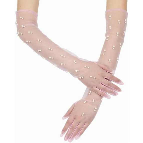 YooGuoGuo Women's Long Tulle Gloves Pearl Bridal Sheer Mesh Gloves Wedding Opera Prom Party Hallowmas Decoration Accessories