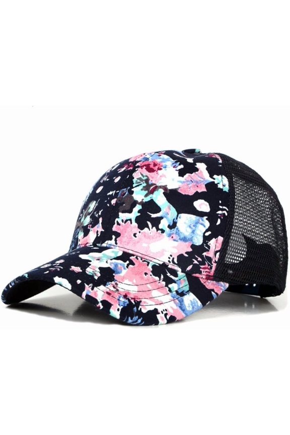Women's Mesh Lace Flower Print Sun Hat Floral Trucker Baseball Cap Hat