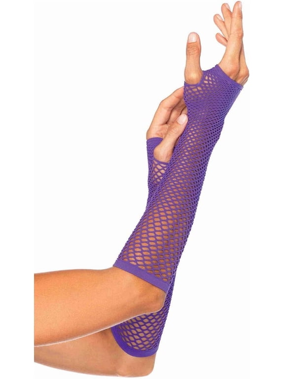 Women's OS Triangle Net Fingerless Gloves, Neon Purple, One Size