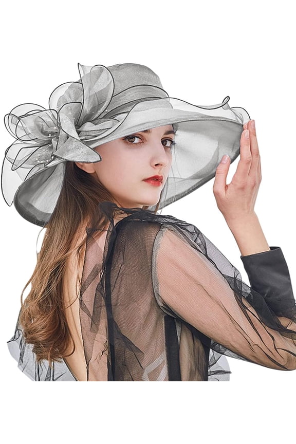 Women's Organza Kentucky Church Fascinator Hats UV Protection Wide-Brim Sun-Hats Wedding Tea Party Derby Cap
