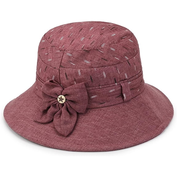 YooGuoGuo Women's Outdoor Comfy Cotton Bucket Hat Fishman Cap with Bowknot, Inner Windproof Rope