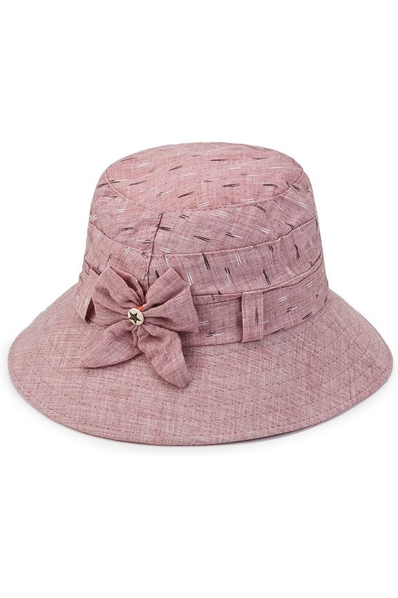 Women's Outdoor Comfy Cotton Bucket Hat Fishman Cap with Bowknot, Inner Windproof Rope