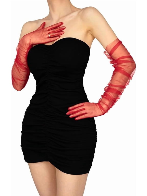 Women's Pleated Tulle Long Gloves Stretchy Mesh Sexy Sheer Gloves Bridal Wedding Dance Tea Party Christmas Accessory