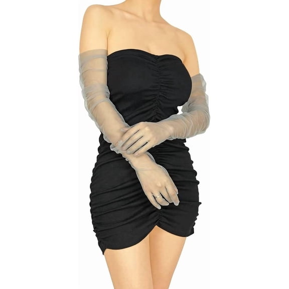 YooGuoGuo Women's Pleated Tulle Long Gloves Stretchy Mesh Sexy Sheer Gloves Bridal Wedding Dance Tea Party Christmas Accessory