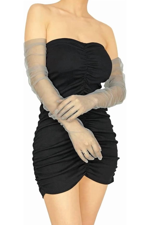 Women's Pleated Tulle Long Gloves Stretchy Mesh Sexy Sheer Gloves Bridal Wedding Dance Tea Party Christmas Accessory